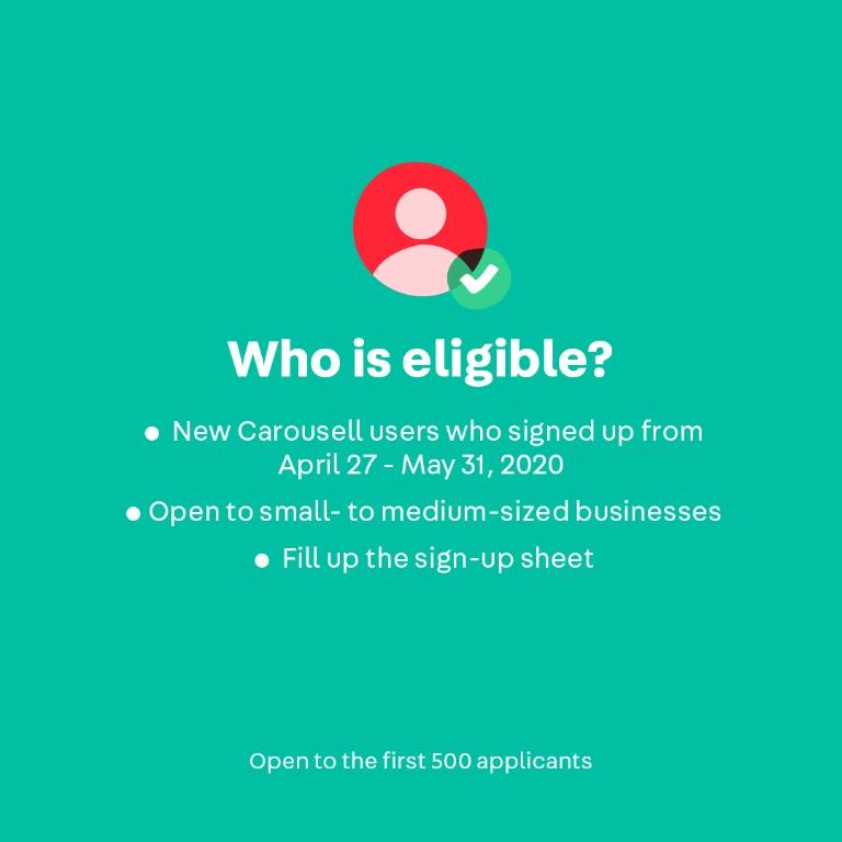 EXTENDED TILL MAY 31: #SupportLocal Businesses Package (Category: Everything Else Others) located in Mandaluyong City. Submitted by carousellph_promote (Listing ID 1002950903, Image 3). Description: We are offering ₱9 million worth of Carousell Coins to #SupportLocal businesses! Application is extended till May 31. Know of affected merchants who can't open their offline businesses due to ECQ? Have them sign up for our package here: https://caro.s
