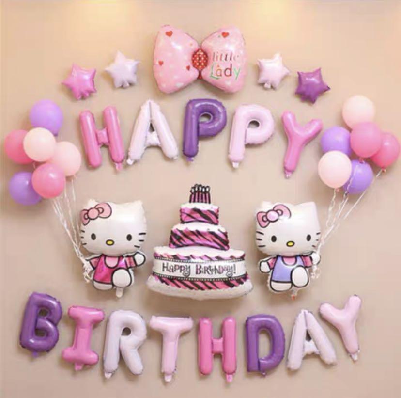 Happy Birthday Wall Decoration Set Hello Kitty Design Craft Others On Carousell