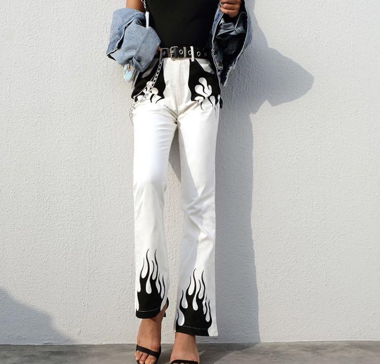white flame flared pants high waisted 