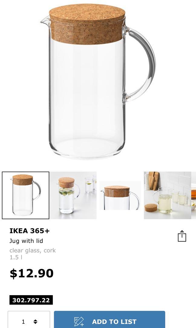 IKEA 365+ Pitcher with lid, clear glass, cork - IKEA