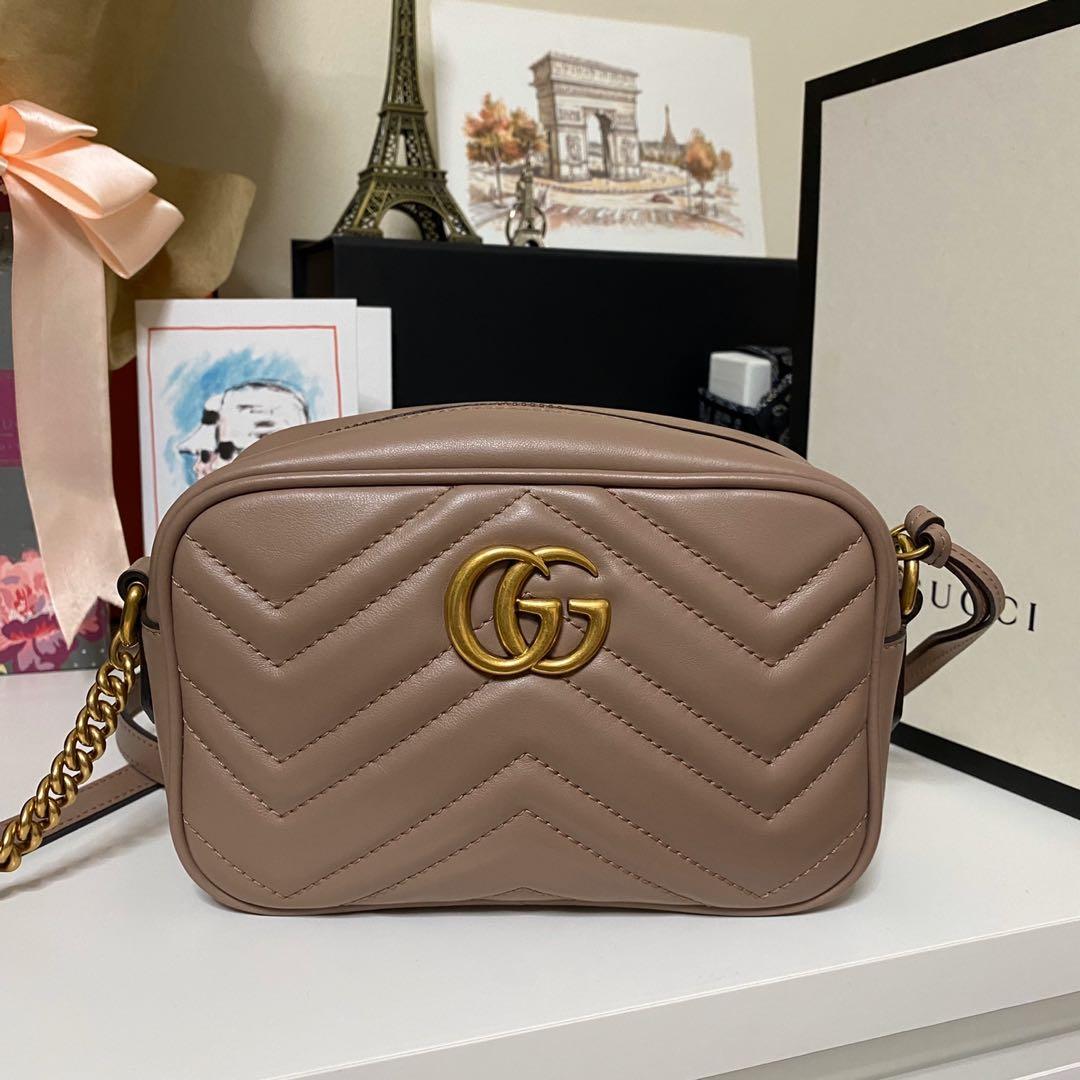 LN Gucci Marmont Mini Beige Camera Bag, Luxury, Bags & Wallets on Carousell