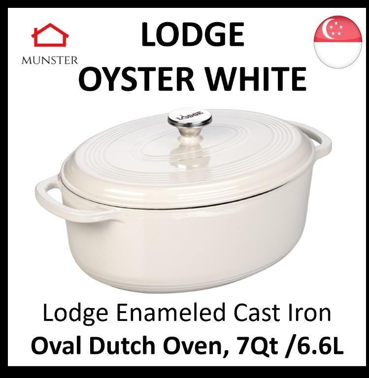 Lodge EC7OD13 Enameled Cast Iron Oval Dutch Oven, 7-Quart, Oyster White