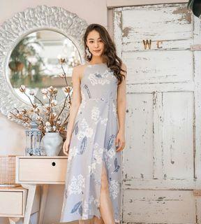 Lovet Rivella Floral Maxi Slit Dress (Gray)