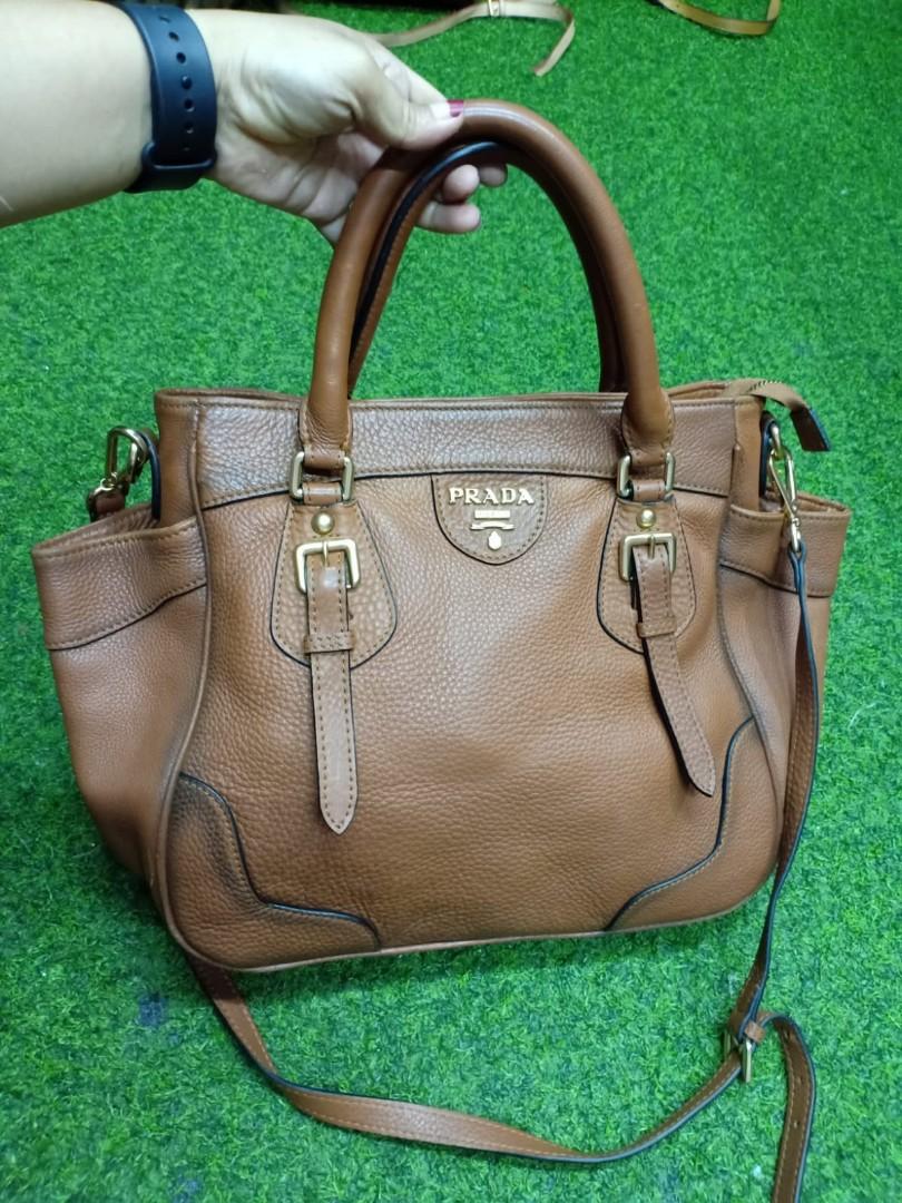 PRADA BROWN 2 WAY TOTE LEATHER BAG, Women's Fashion, Bags & Wallets, Tote  Bags on Carousell