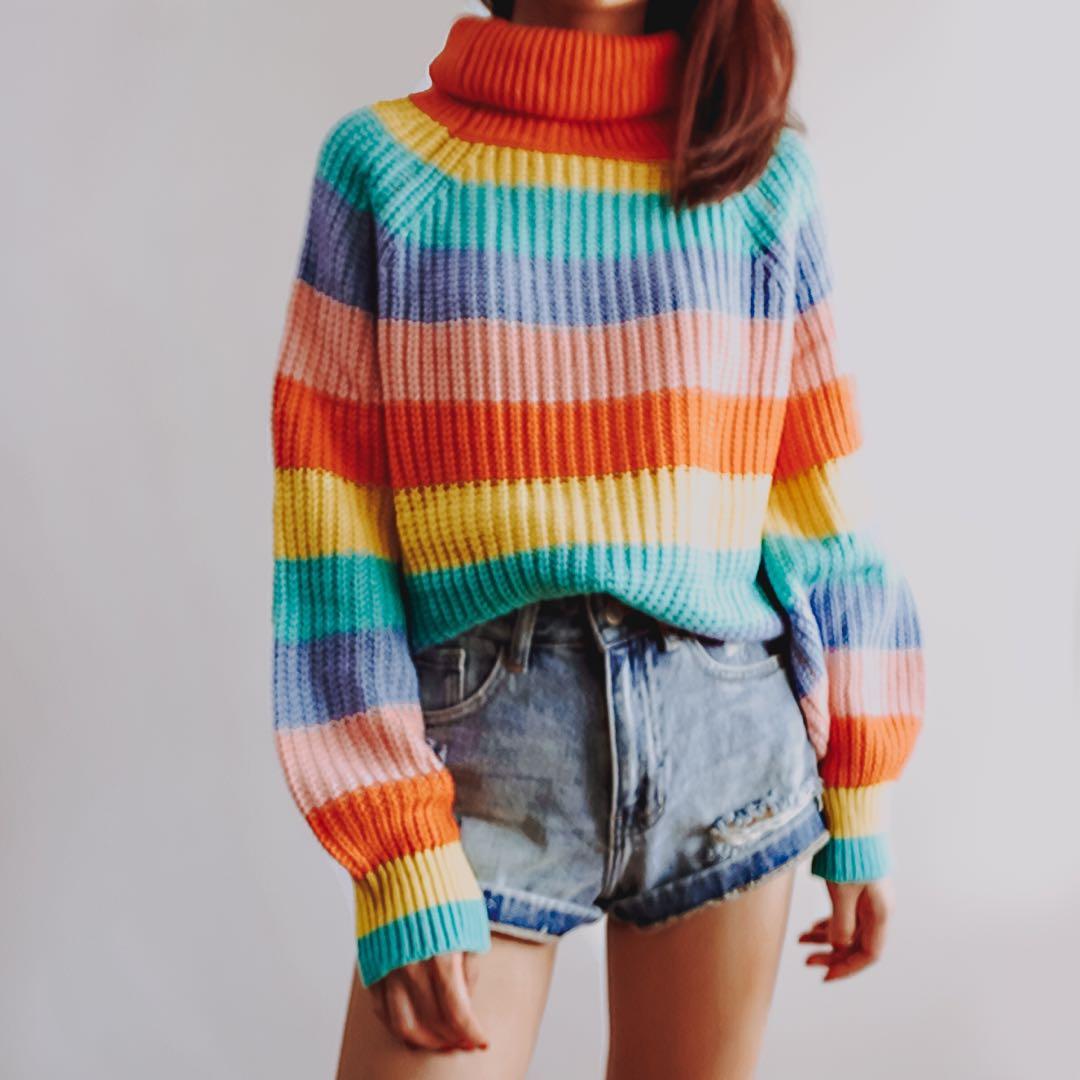 Rainbow turtleneck sweater outlet