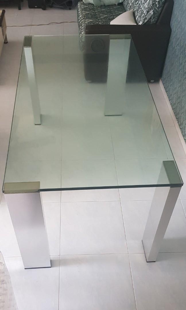 Solid & Thick Glass Dining Table, Furniture, Tables & Chairs on Carousell
