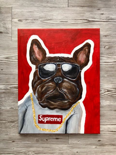 Supreme hoodie bulldog canvas art