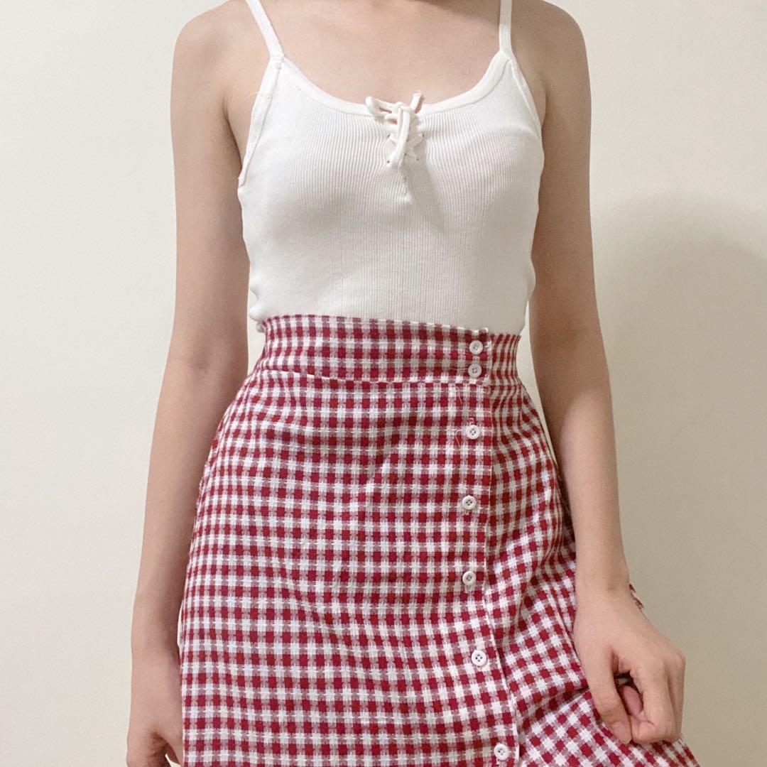 Red and white gingham skirt clearance