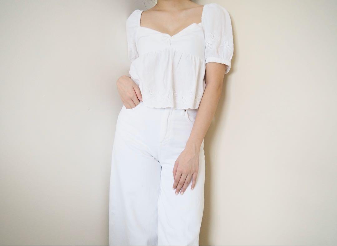 Zara Embroidered Knot Front Top, Women's Fashion, Tops, Blouses on Carousell