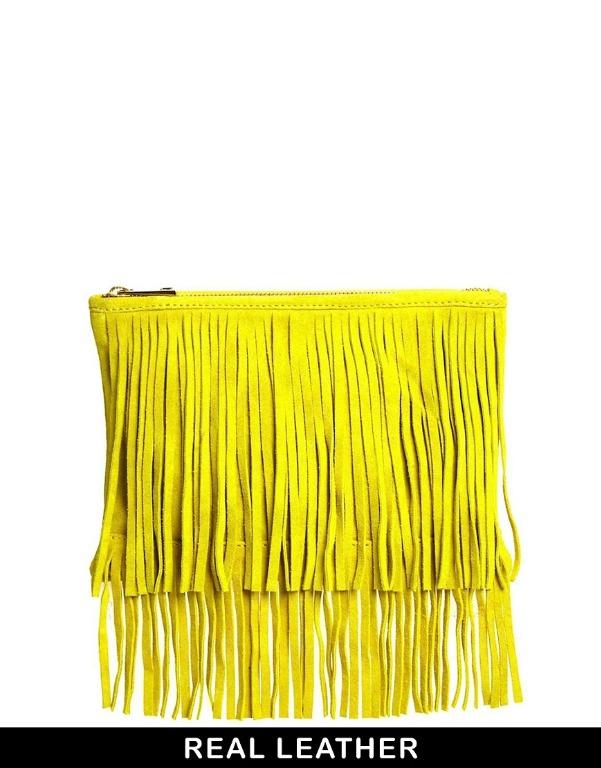 ASOS Genuine Suede Fringe Clutch Bag in Yellow Women s Fashion Bags Wallets Clutches on Carousell