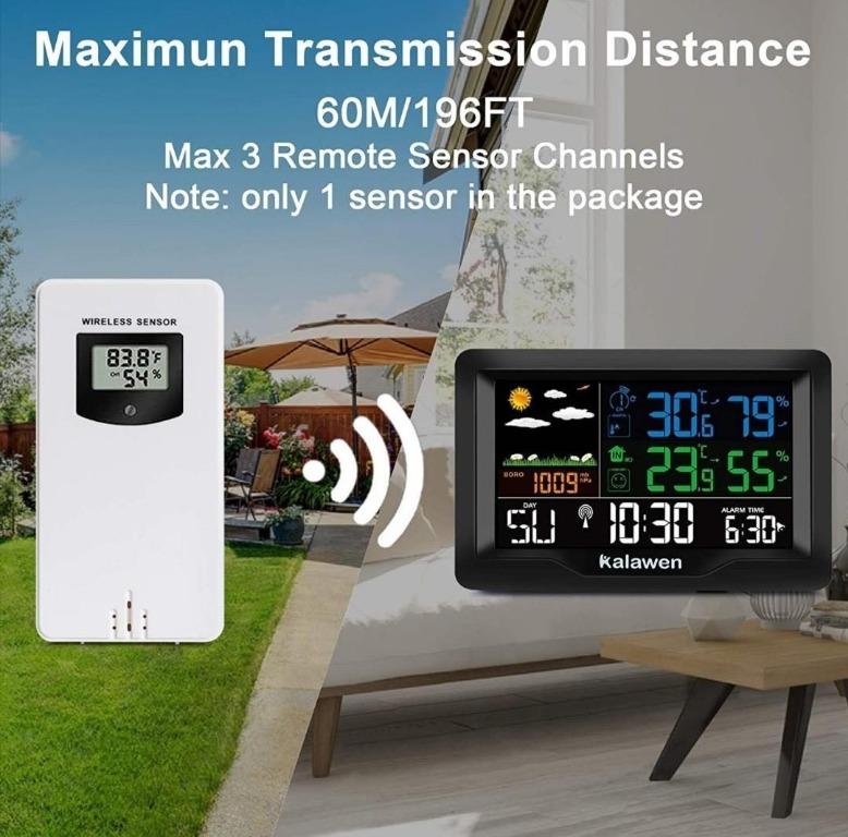 Kalawen Weerstations Draadloze Indoor Outdoor Kleur Display Indoor Outdoor Thermometer Met Atoomklok