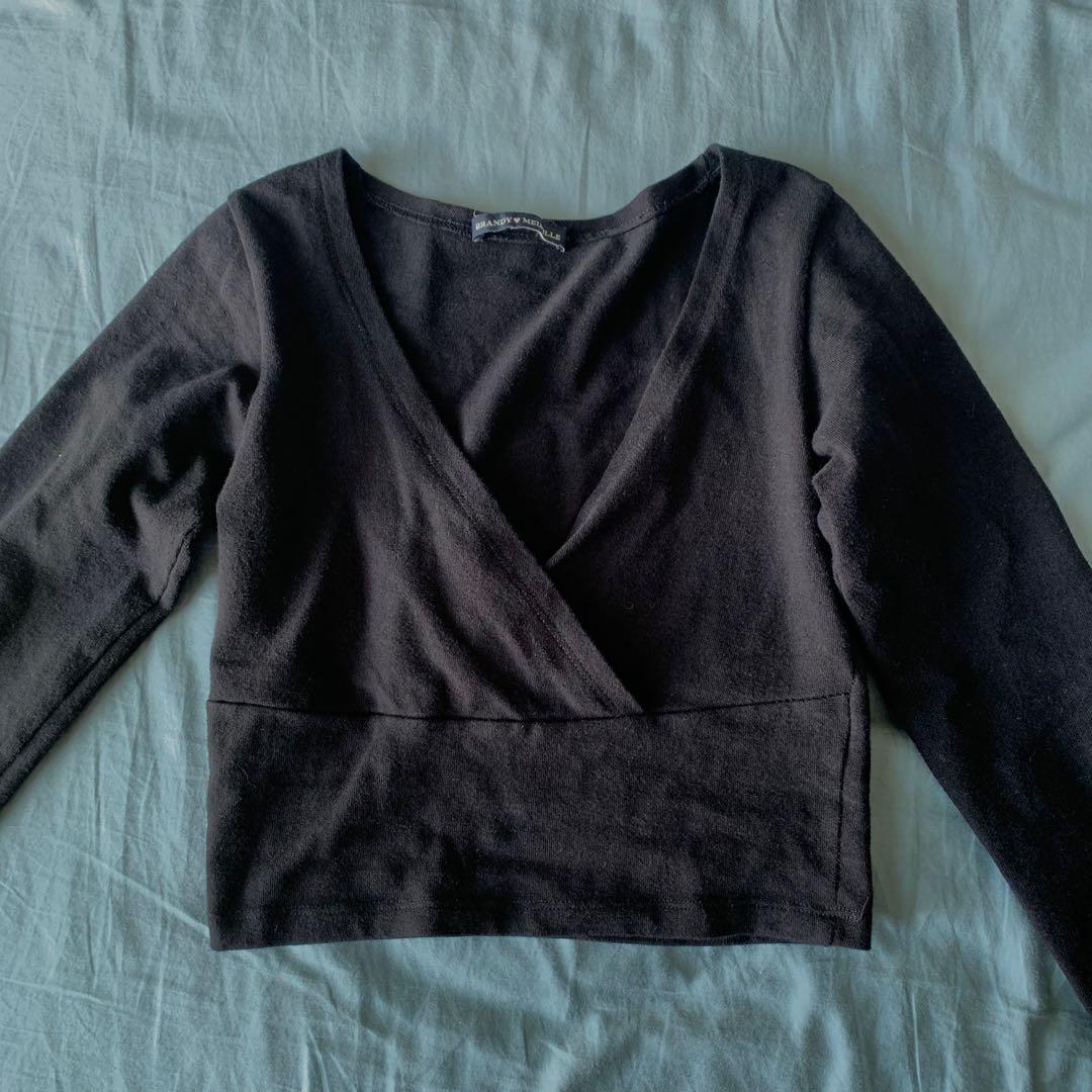 Brandy Melville Black Long Sleeve Amara Top Women S Fashion Clothes Tops On Carousell