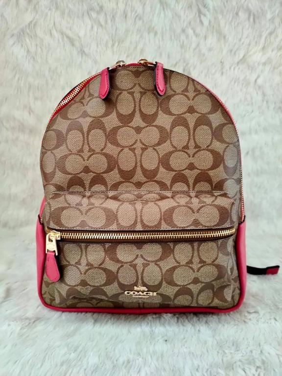 Coach backpack pink and outlet tan