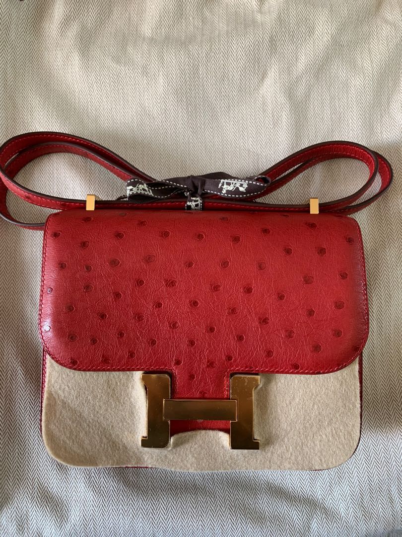 Hermès Constance 18 Rouge Vif Ostrich Gold Hardware GHW