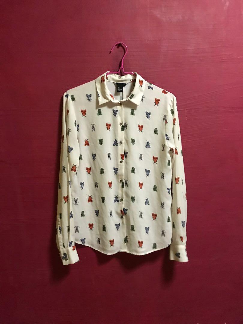 Insect design long sleeve button shirt H M Women s Fashion Tops Other Tops on Carousell