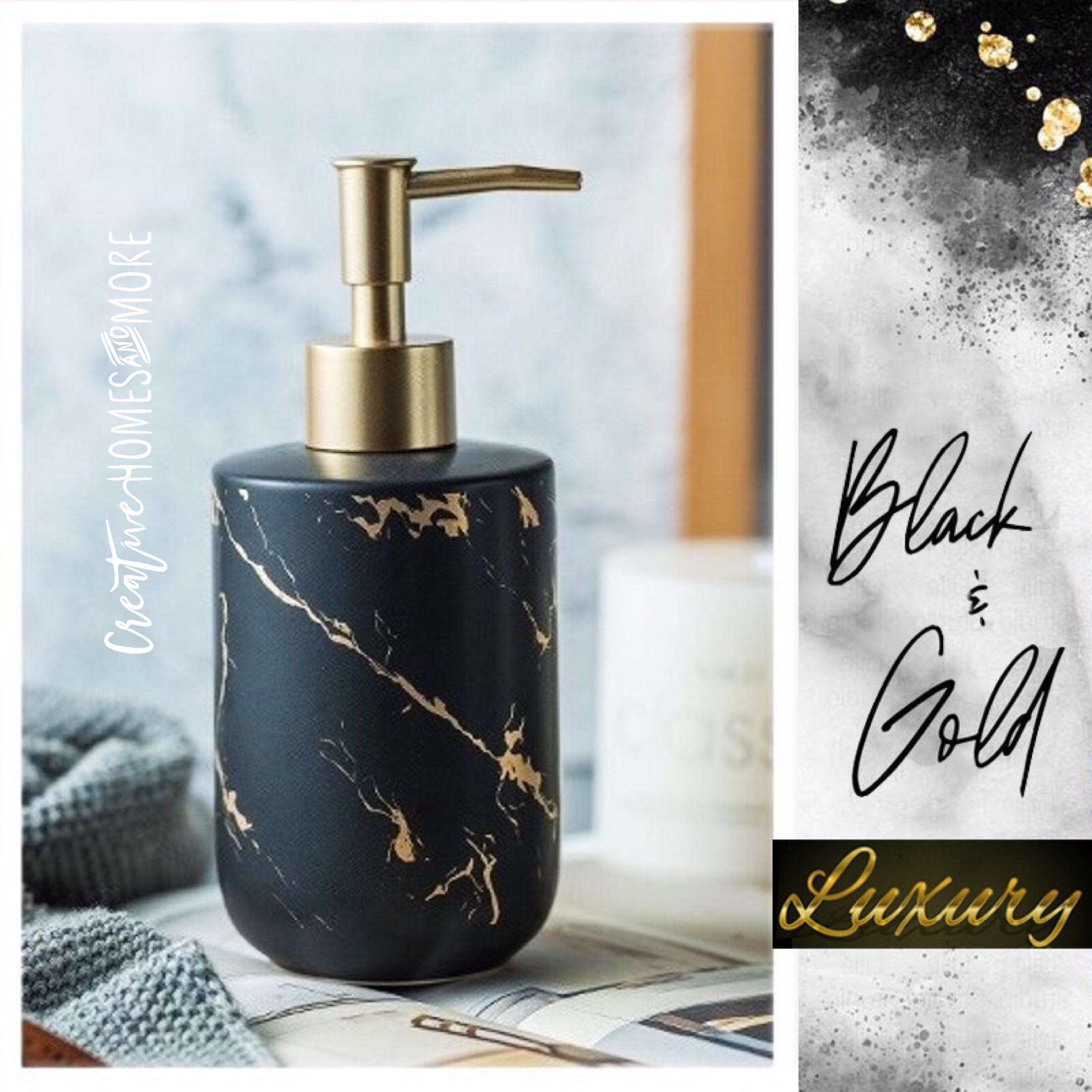LUX GOLD MATTE BLACK MARBLE PRINT BATHROOM SOAP DISPENSER ...