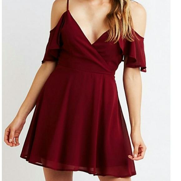 Cold shoulder wrap skater dress cheap