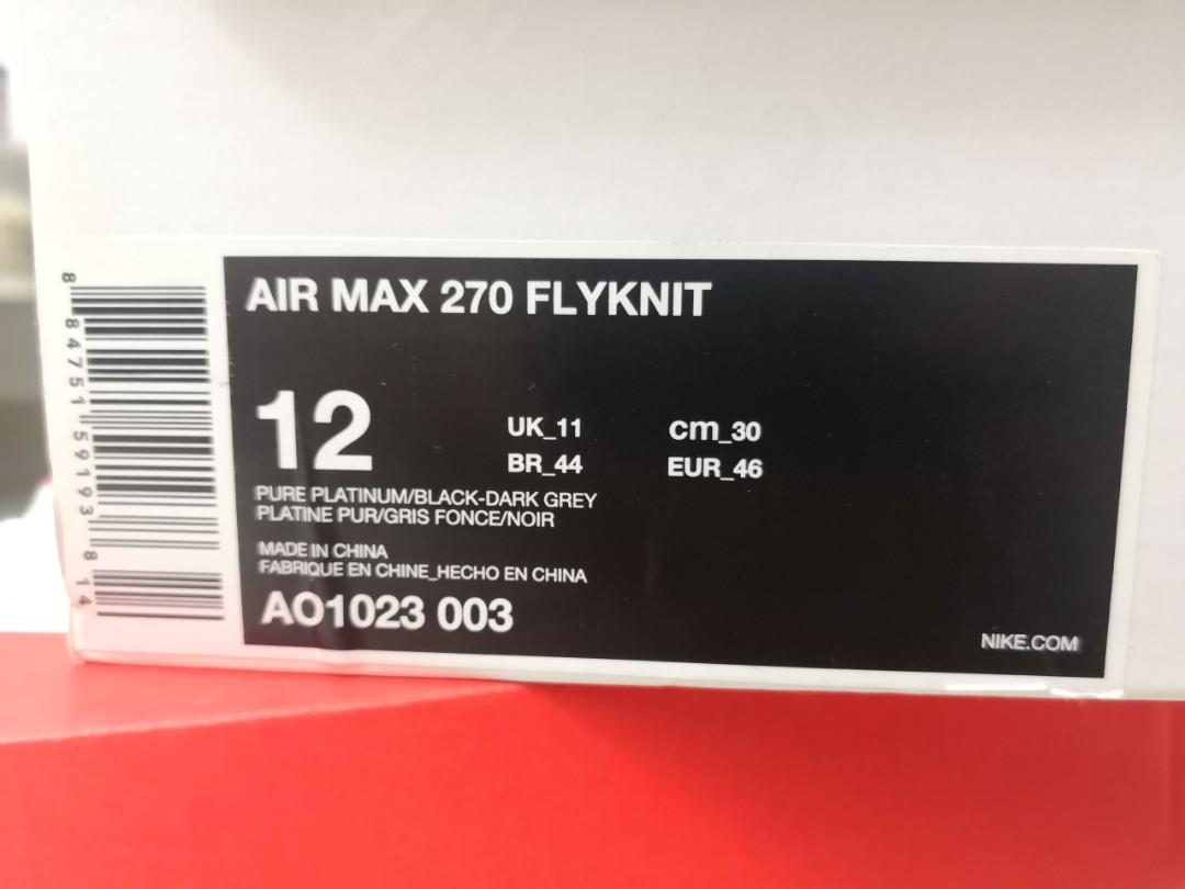 Nike air max 270 flyknit pure platinum/dark on sale grey/black