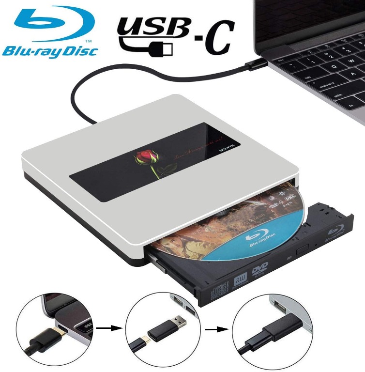 NOLYTH USB C External Blu Ray Player Burner Drive for Laptop/MacBook