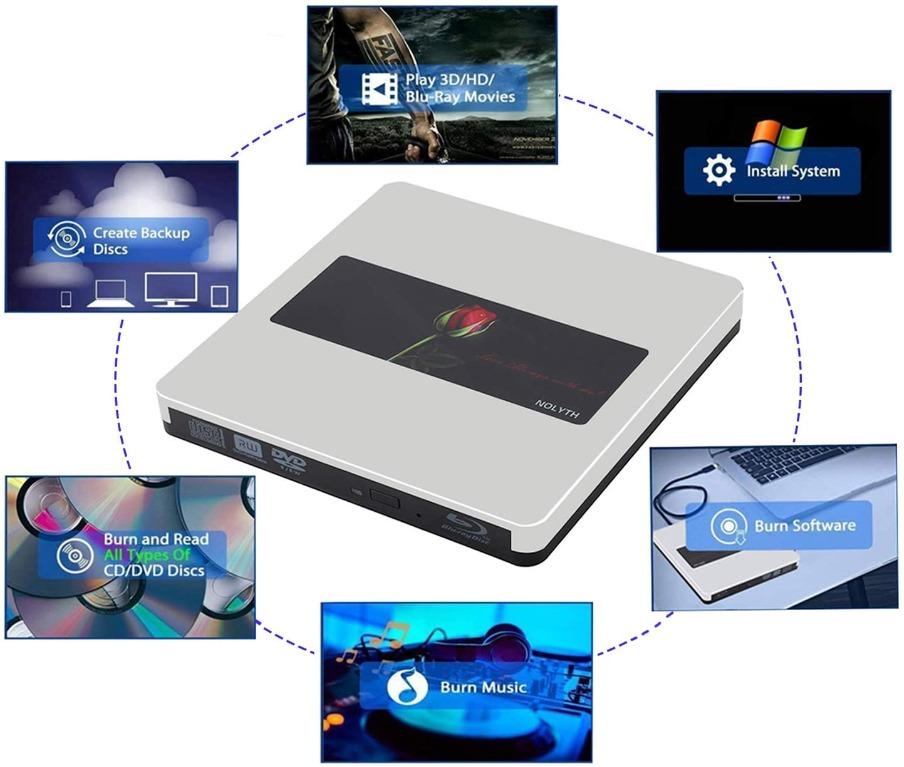 NOLYTH USB C External Blu Ray Player Burner Drive for Laptop/MacBook