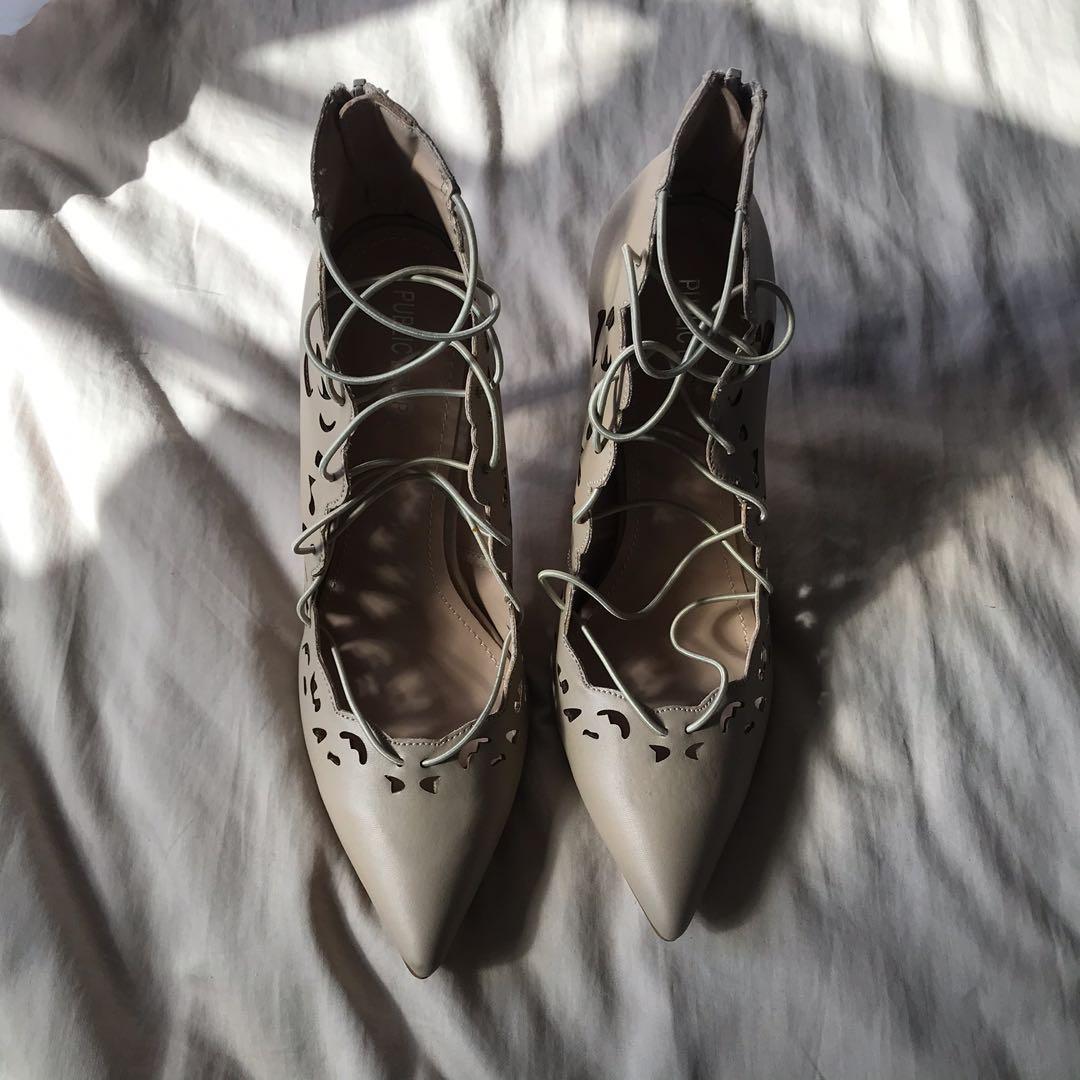 Public desire red lace up heels best sale