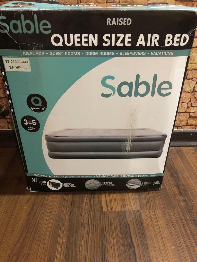 Sable Inflatable Air Bed Double Size Air Mattress with Built-in Electric Pump and Repair Kits 203 x 152 x 48 cm 