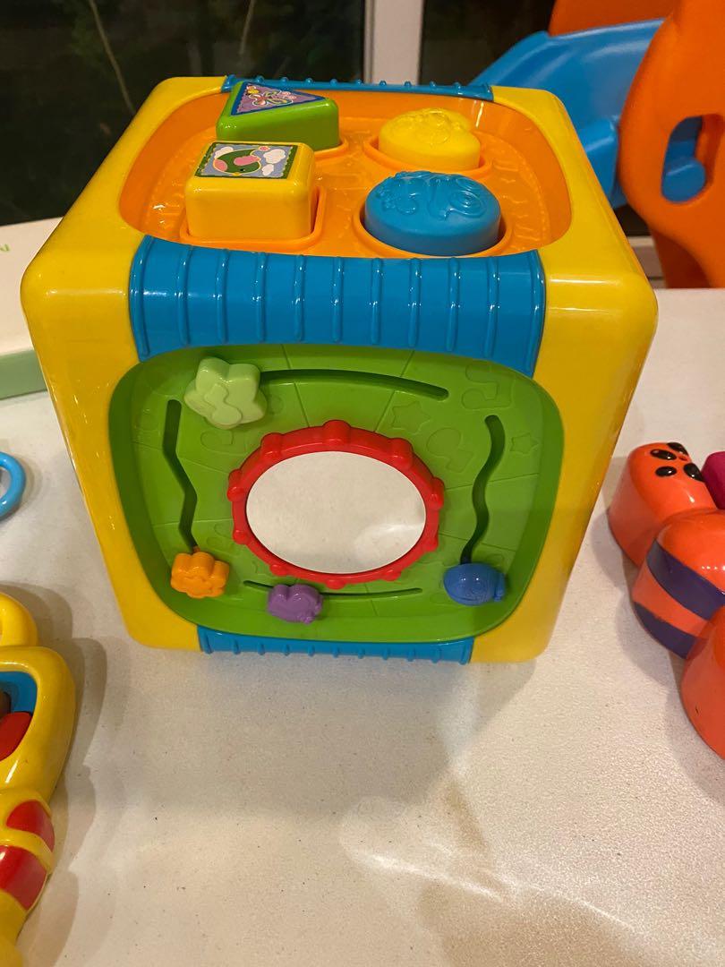 Various Toys with lights and sounds (Category: Infant Playtime) located in Malabon City. Submitted by mch125 (Listing ID 1006759277, Image 1). Description: activity box with lights and sounds, drum, shapes -700 small bus with wheels on bus song and lights -300 .