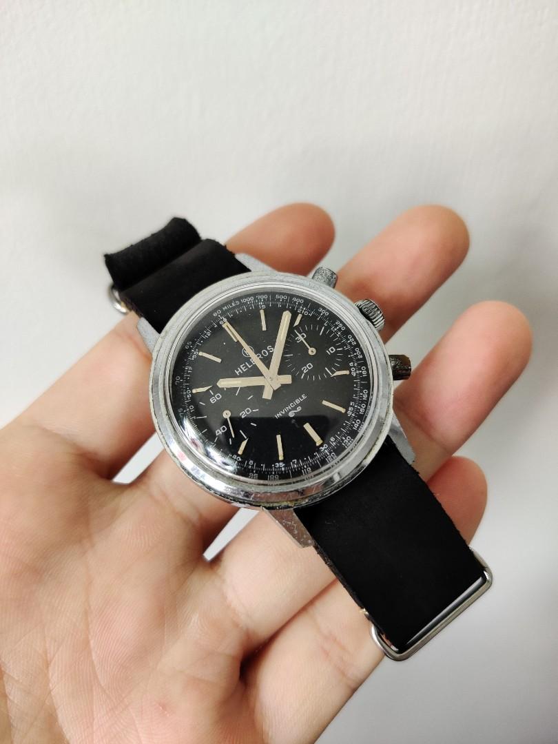 Vintage Charcoal Dial Helbros Invisible Swiss Chronograph Valjoux 7733