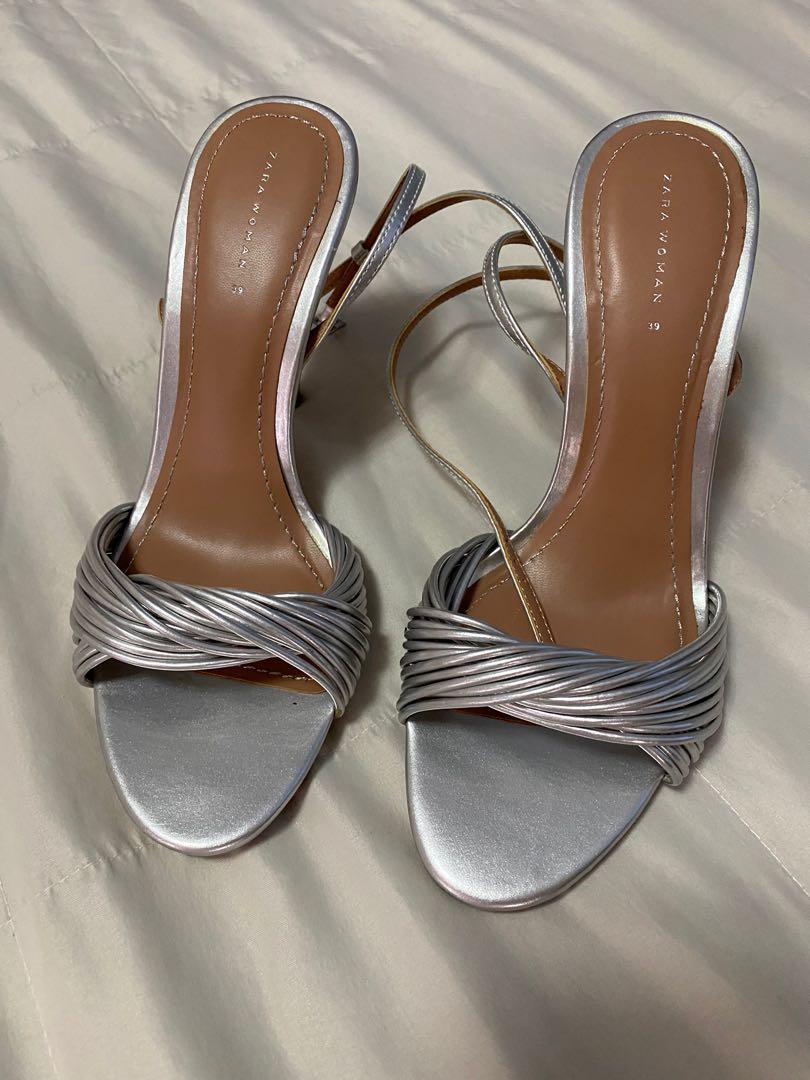 AUTHENTIC ankle HEELS SANDALS SILVER, Fashion, Footwear, Flats & Sandals on Carousell