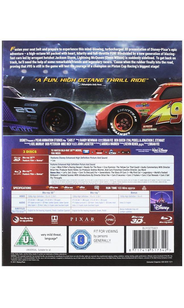 Cars 3 Blu Ray 3d 2017 Region Free Music Media Cds Dvds Other Media On Carousell