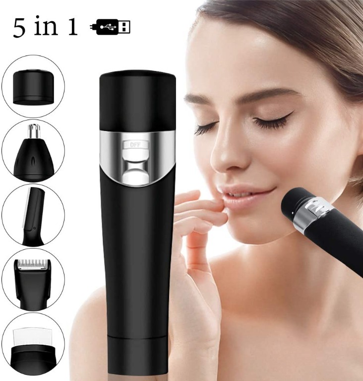 Facial Hair Remover for Women, 5 in 1 USB Rechargeable Electric Lady Shaver, Painless Facial