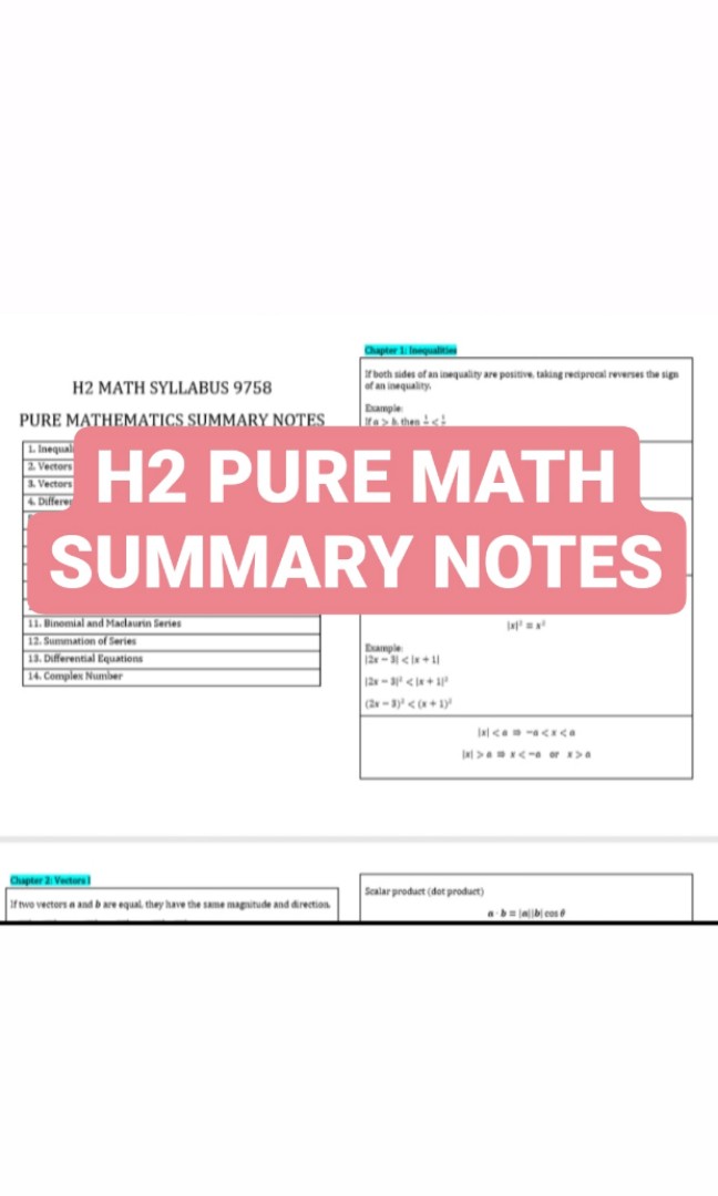 H2 Math Summary Notes Pure Math Books Stationery Textbooks