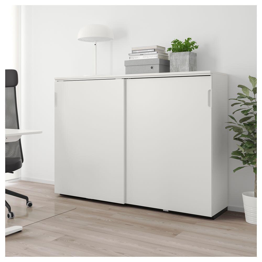 Ikea White Cabinet With Sliding Doors Furniture Shelves Drawers On Carousell