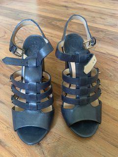 Massimo Dutti navy sandals with stacked heels