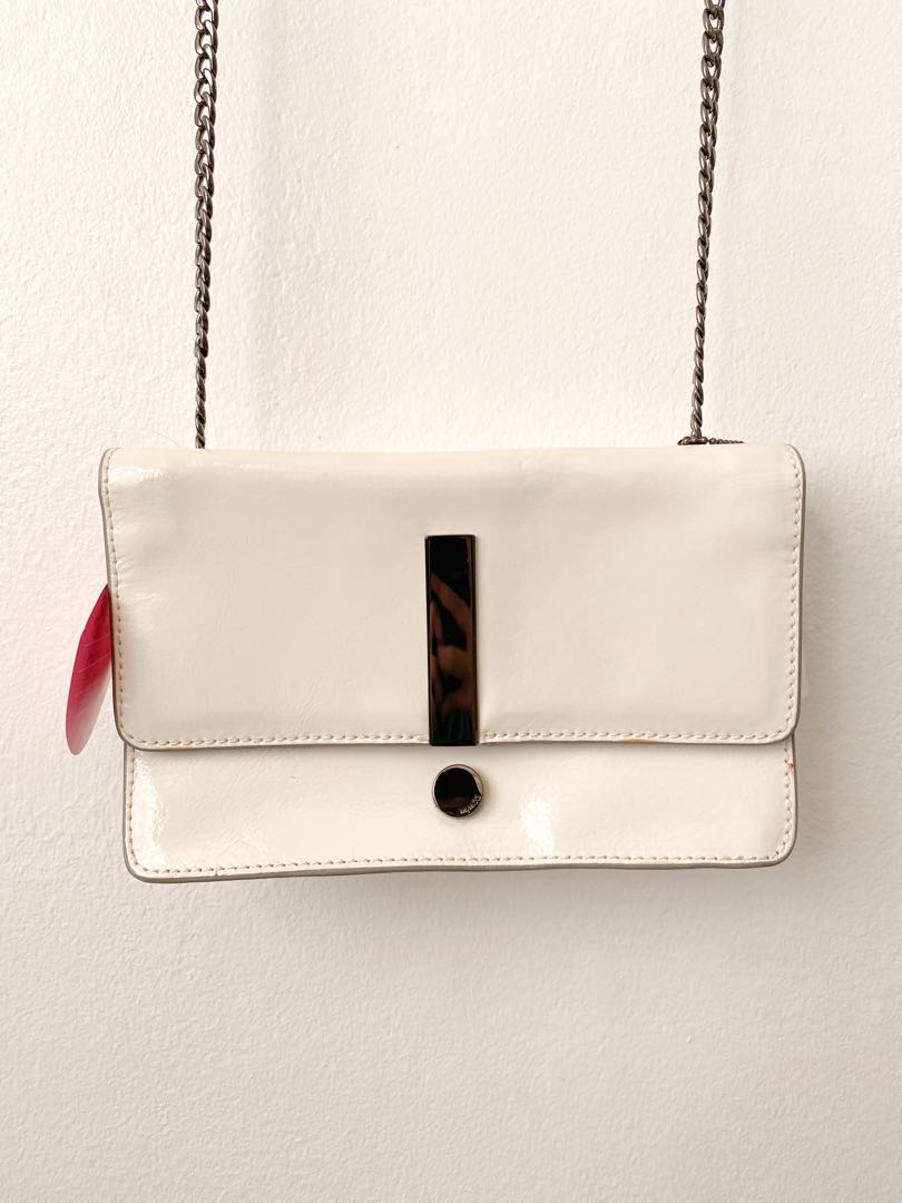 white patent leather bag