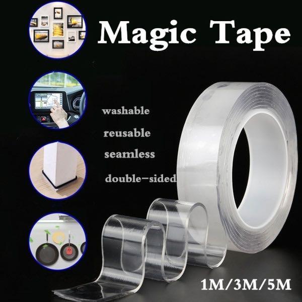 Clear Adhesive Mounting Tape Double Sided Tape Heavy Duty Washable Removable Rug Tape Magic Waterproof Double Stick Tape Nano Transparent Wall Tape Sticky Tape for Poster Picture Hanging