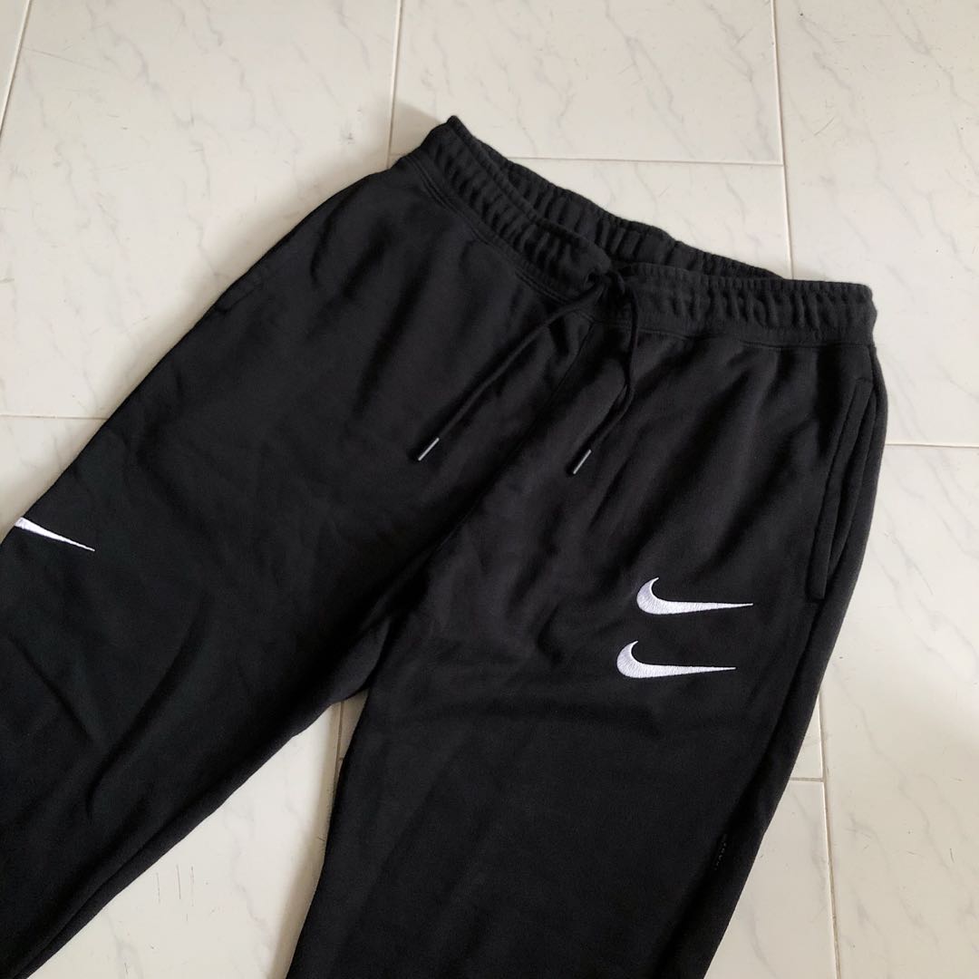Nike Double Swoosh Black Joggers, Men's Fashion, Clothes, Bottoms on