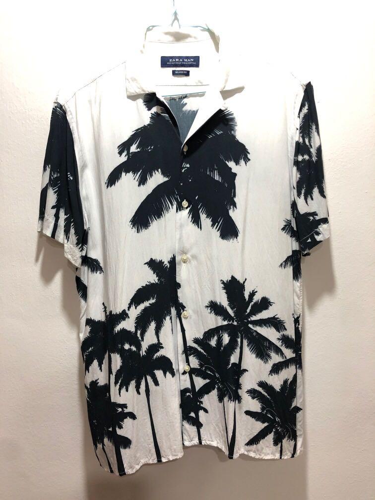 Zara palm tree tropical beach shirt 