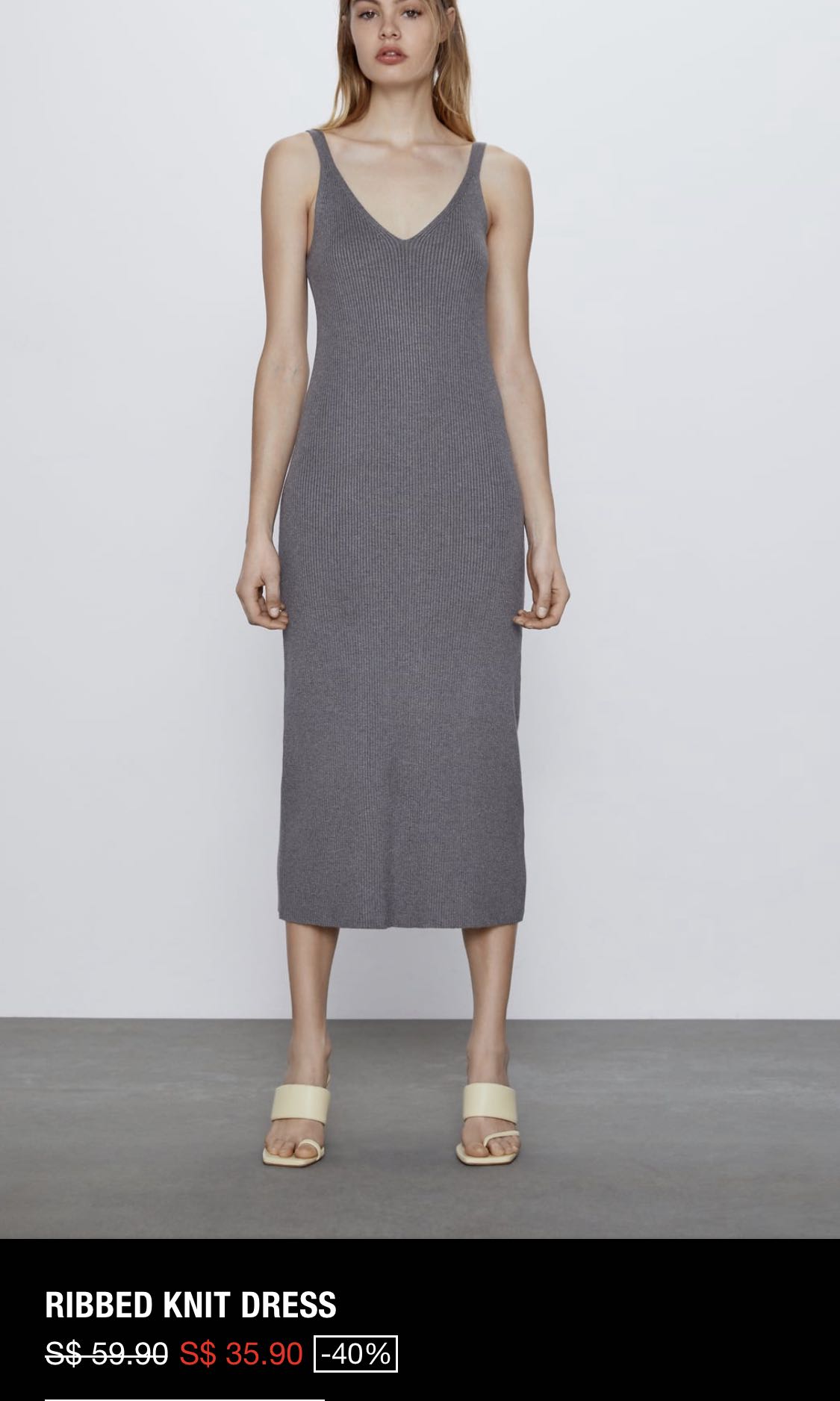 Zara Ribbed Knit Midi Dress in Grey, Women's Fashion, Tops, Sleeveless on  Carousell