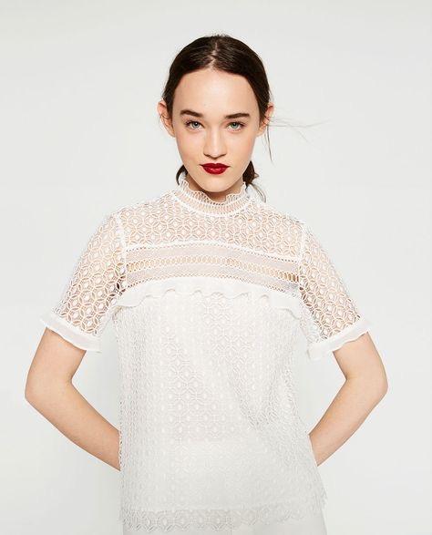zara white lace blouse