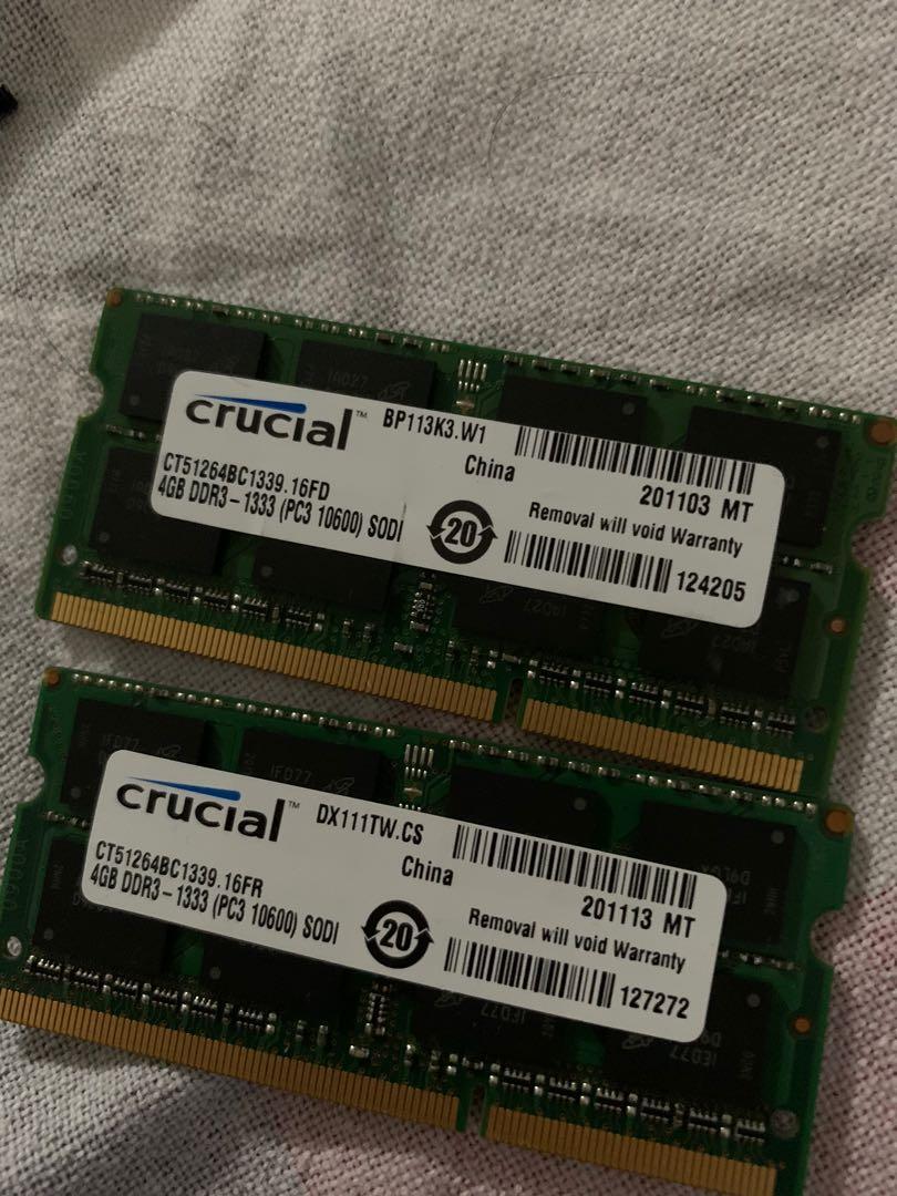 4 Gbx 2 Pieces Total 8 Gb Laptop Ddr3 Ram 1333 Mhz Speed Electronics Computers Laptops On Carousell
