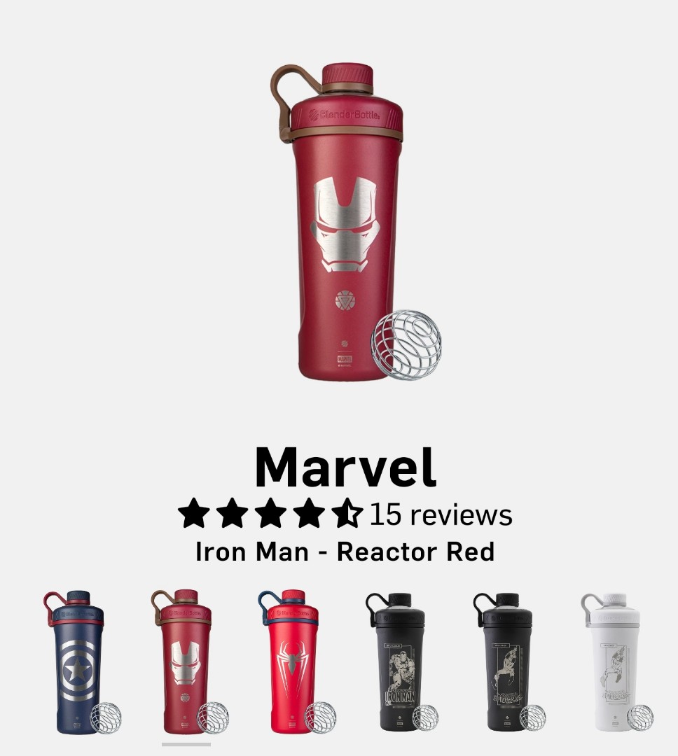 BlenderBottle Radian Insulated Stainless Steel Shaker Bottle, 26oz, Iron  Man Reactor 