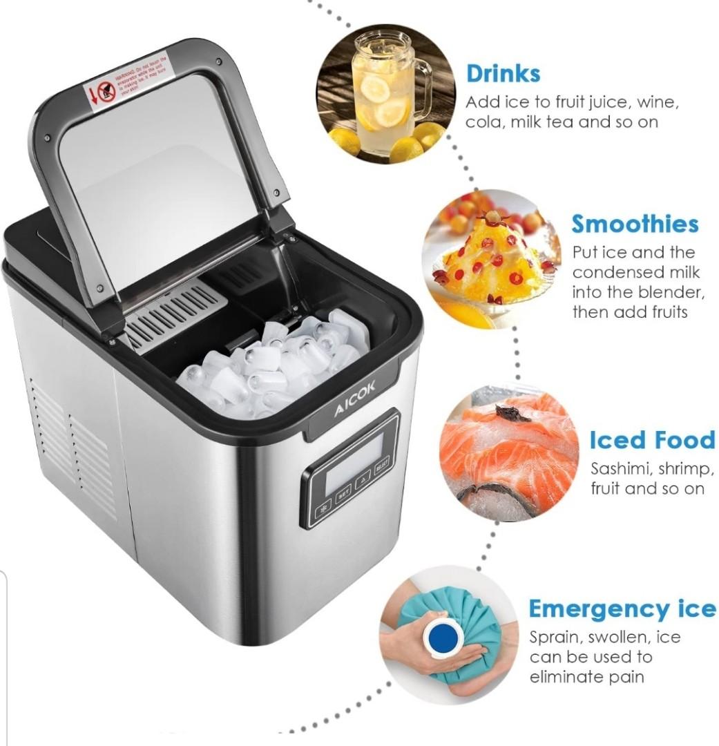 Aicok Ice Factory. Stainless steel portable deck ice maker, 2 quart
