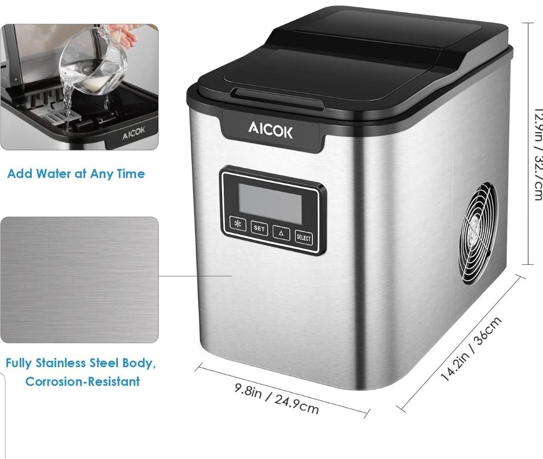 Aicok Ice Factory. Stainless steel portable deck ice maker, 2 quart