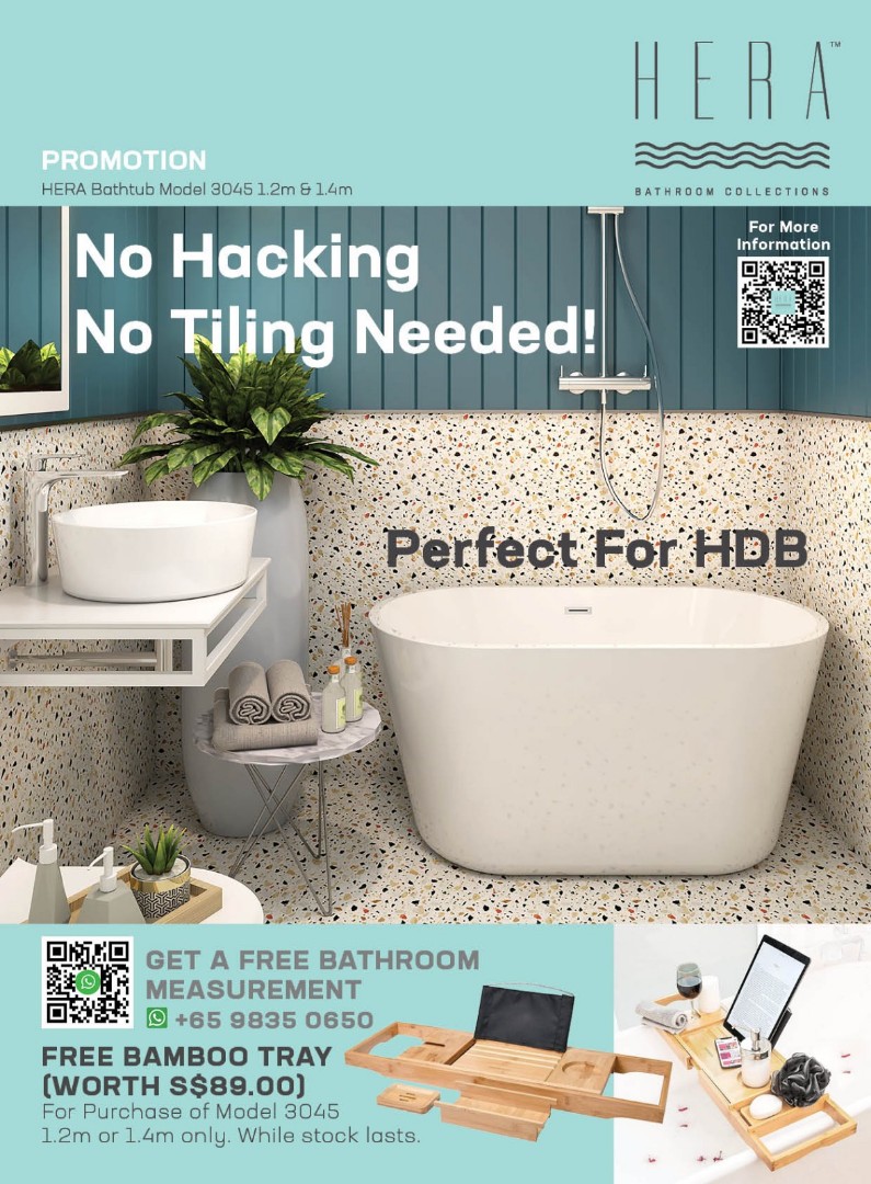 Bathtub For HDB Flats, Furniture & Home Living, Bathroom & Kitchen