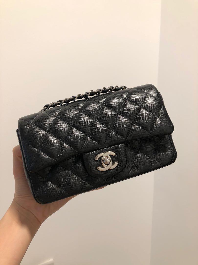 Chanel mini rectangular 17B black caviar burgundy lining SHW FULL set,  Luxury, Bags & Wallets on Carousell