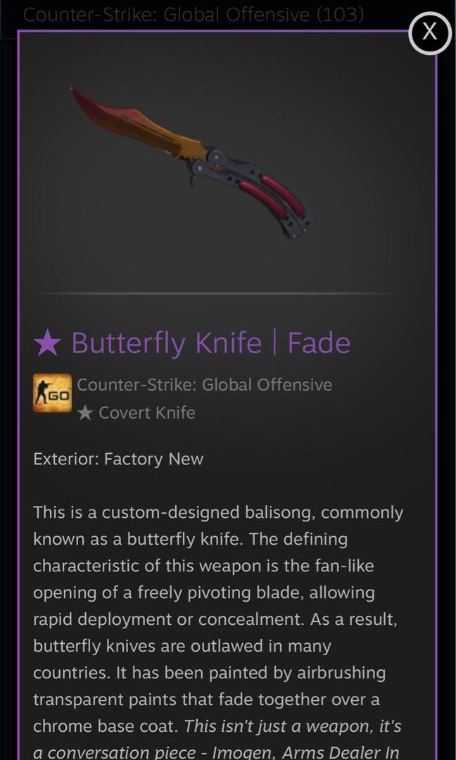 CSGO Butterfly Knife Fade FN, Video Gaming, Gaming Accessories, Game
