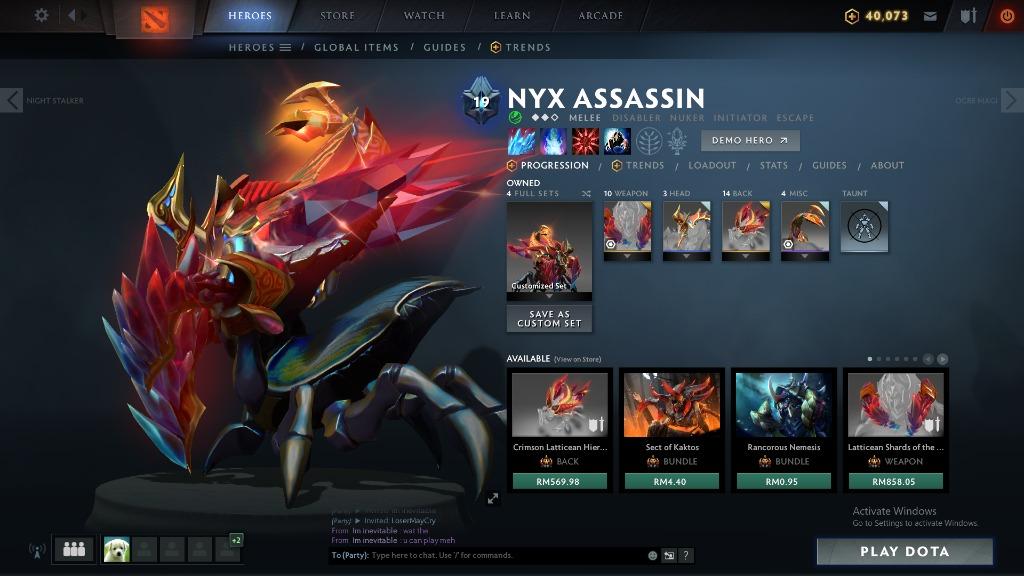 Dota 2 Nyx Limited Immortal Set Toys Games Video Gaming In Game Products On Carousell - dota basshunter roblox id