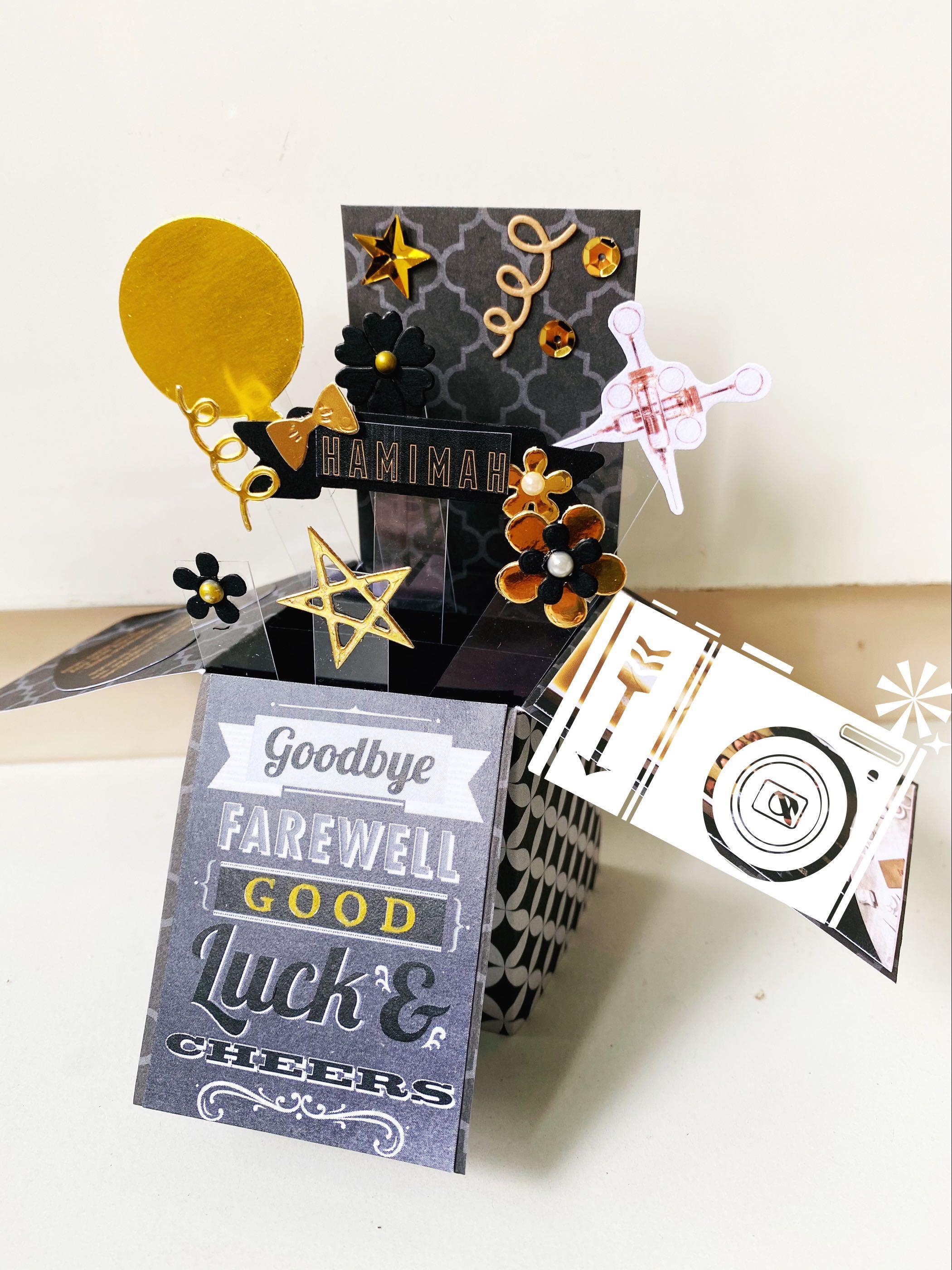 farewell card black and gold floral mini pop up card