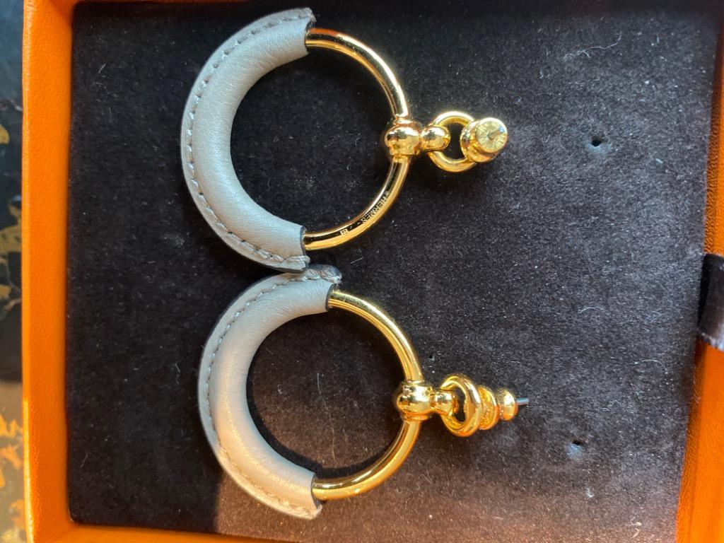 Hermes leather loop earrings